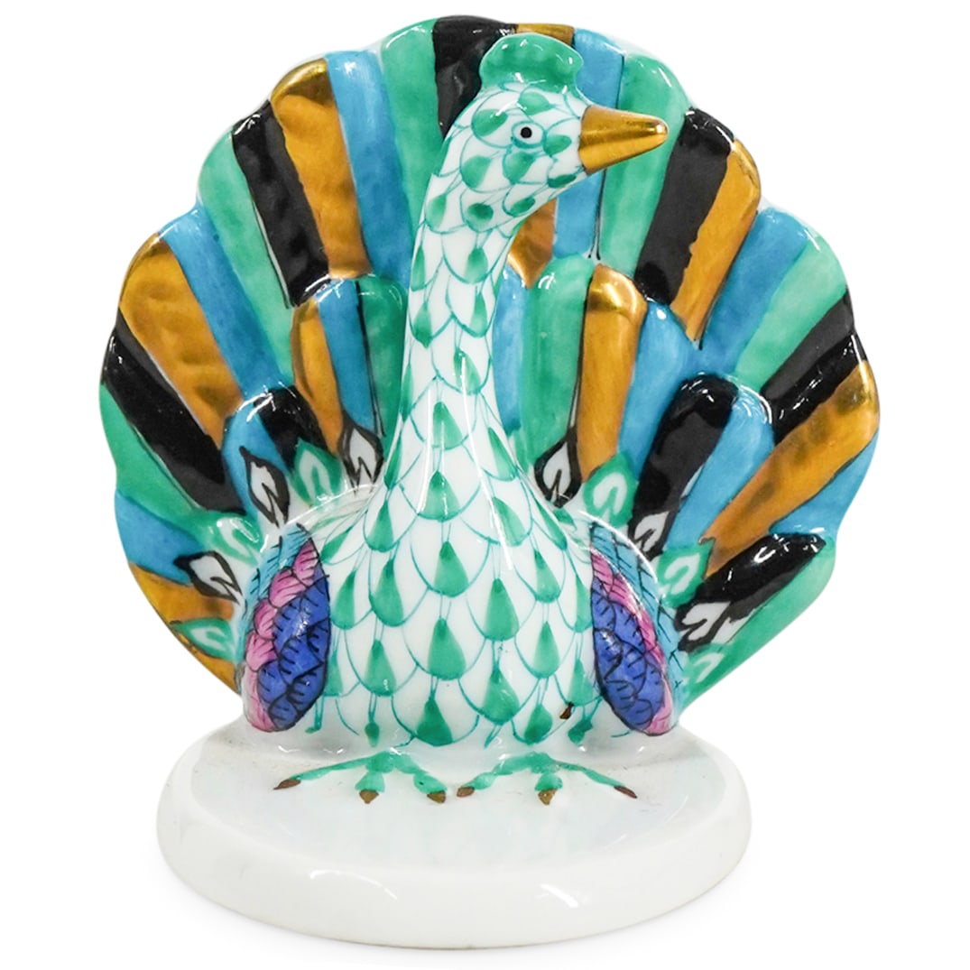 Herend Porcelain "Peacock" Green Fishnet Figurine (1 of 4)