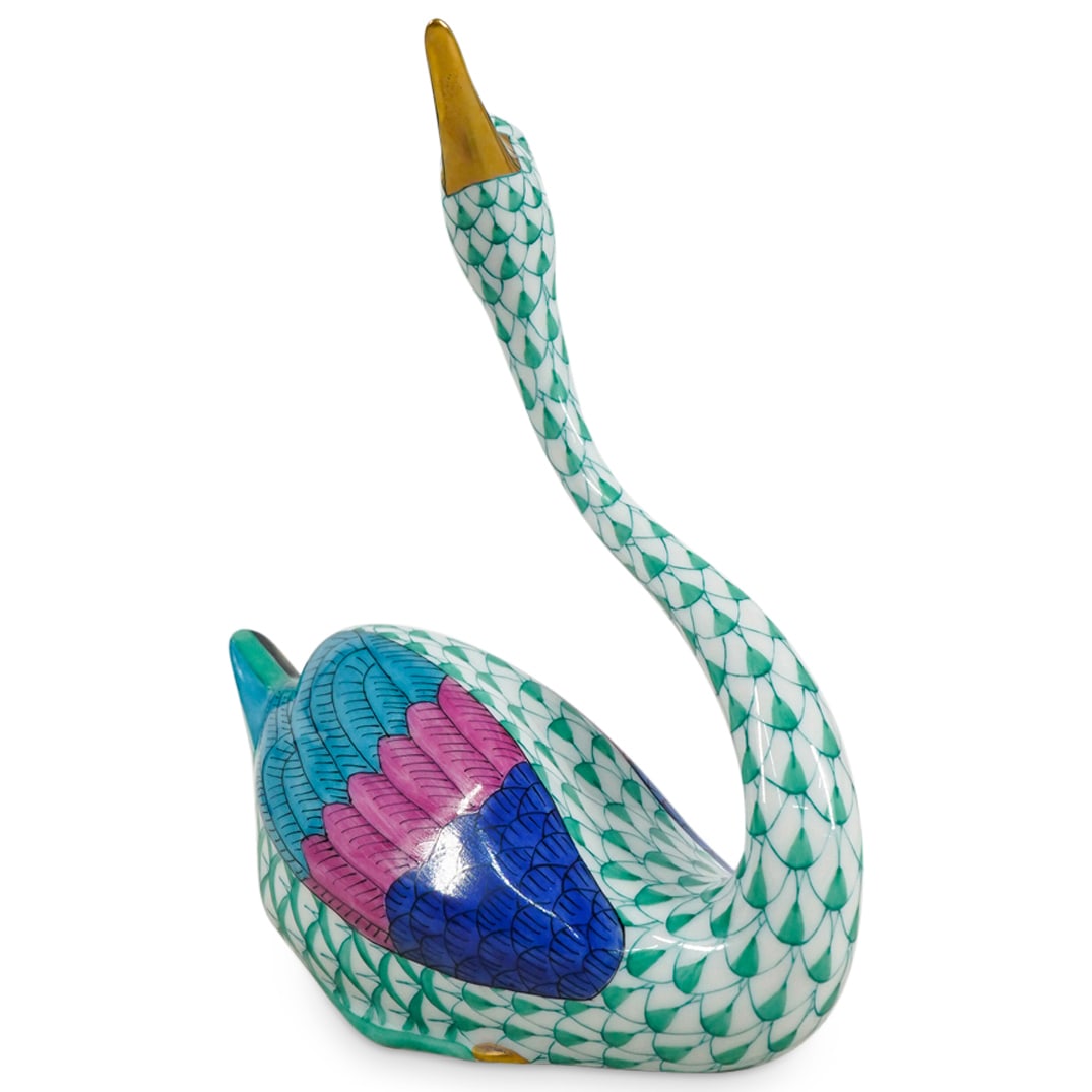 Herend Porcelain "Swan" Green Fishnet Figurine (1 of 5)