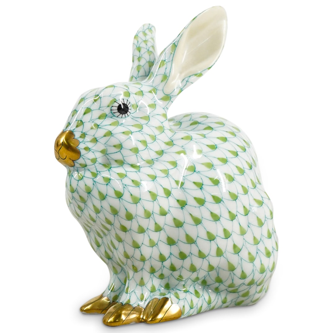Herend Porcelain "Bunny Sitting" Green Fishnet Figurine (1 of 3)