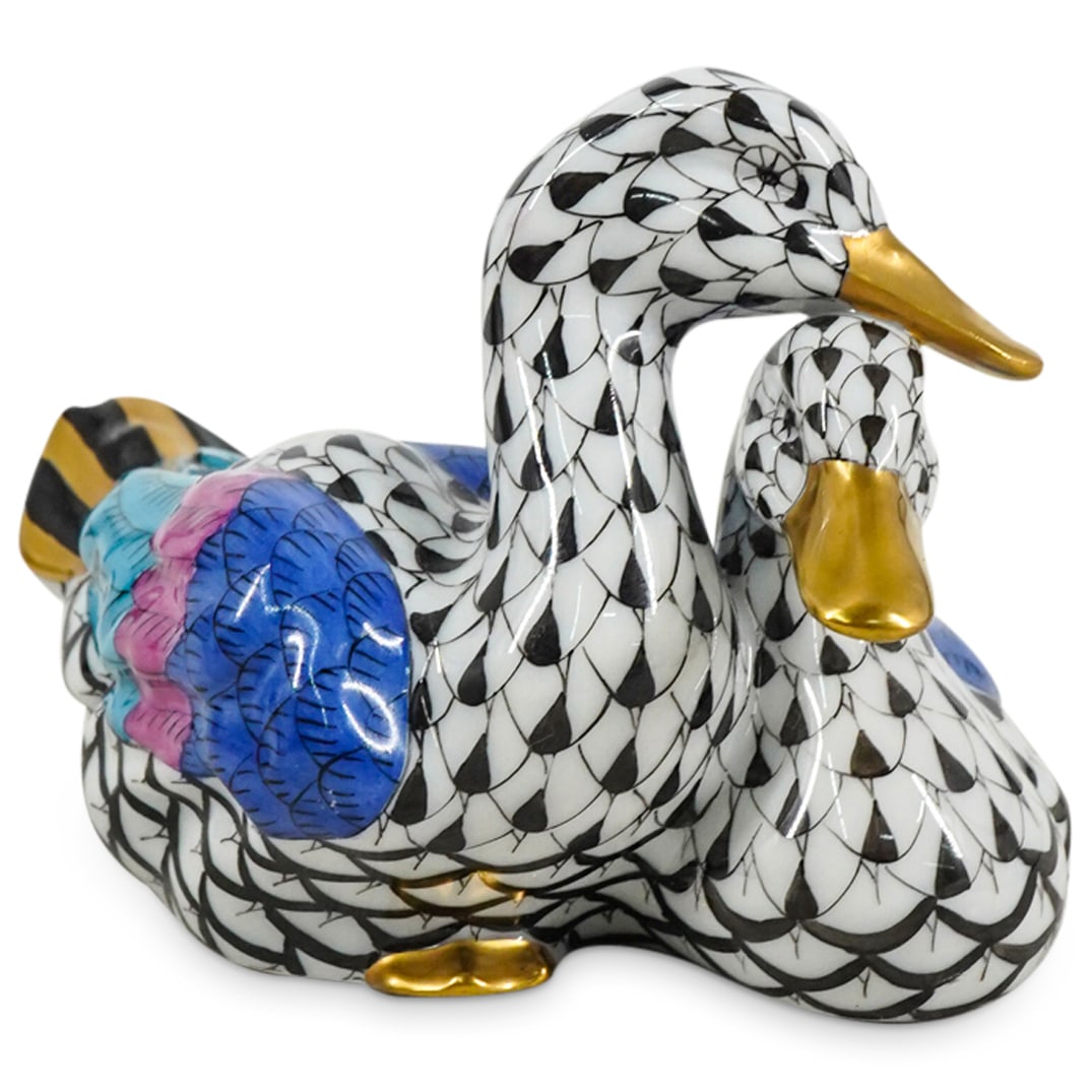 Herend Porcelain "Pair Of Ducks" Black Fishnet Figurine (1 of 4)