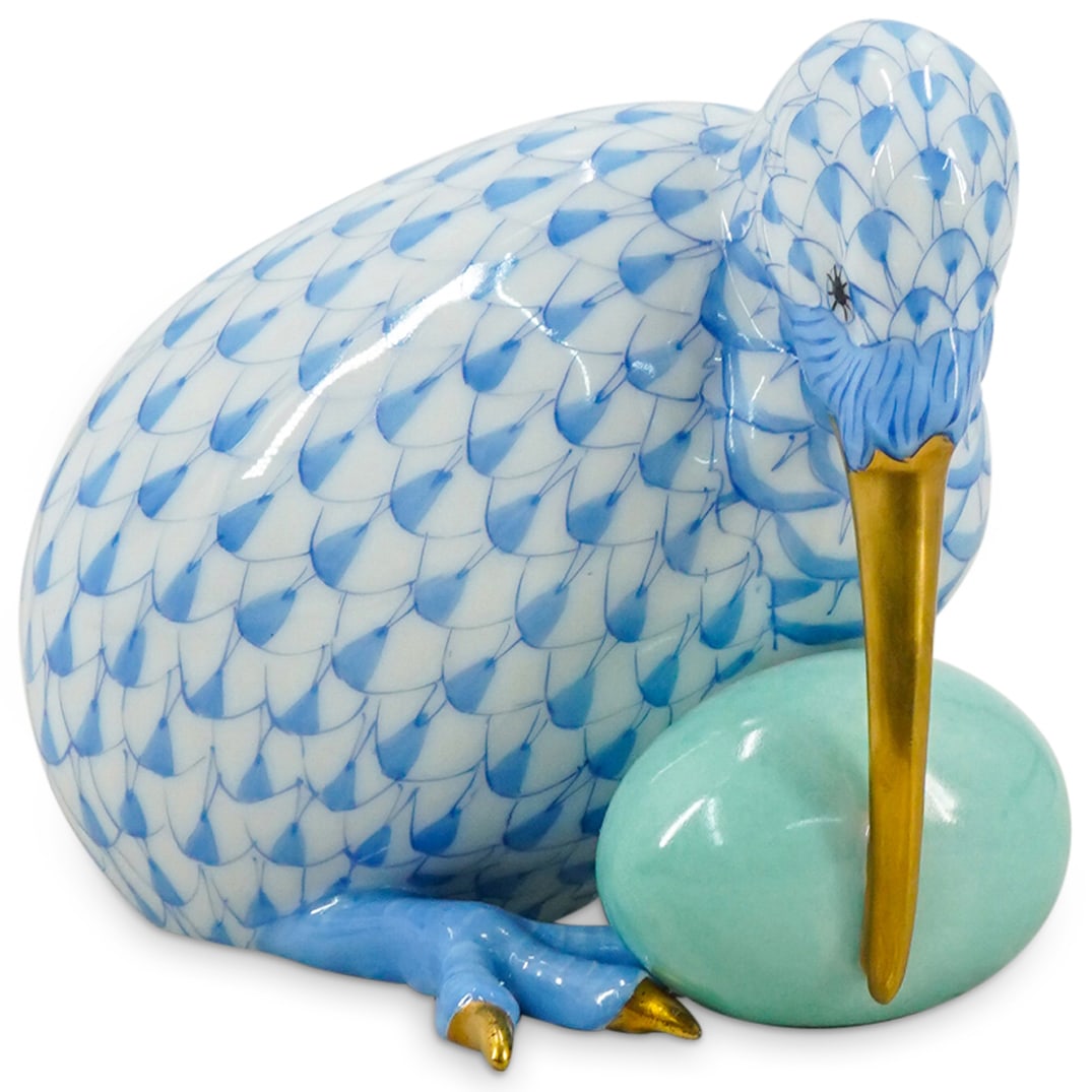 Herend Porcelain "Kiwi Bird" Blue Fishnet Figurine (1 of 4)