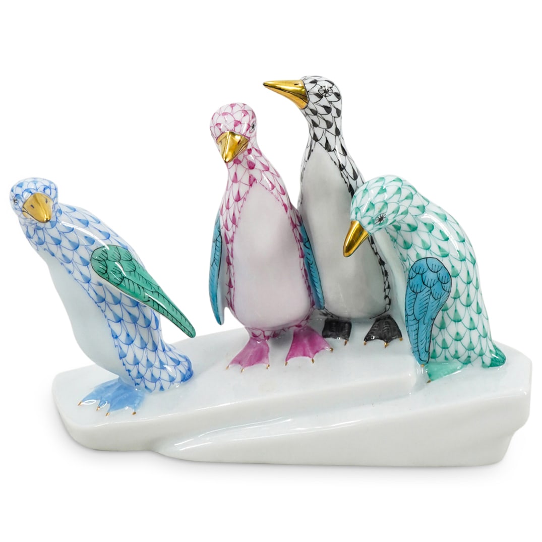 Herend Porcelain "Penguins On Ice" Fishnet Figurine (1 of 6)