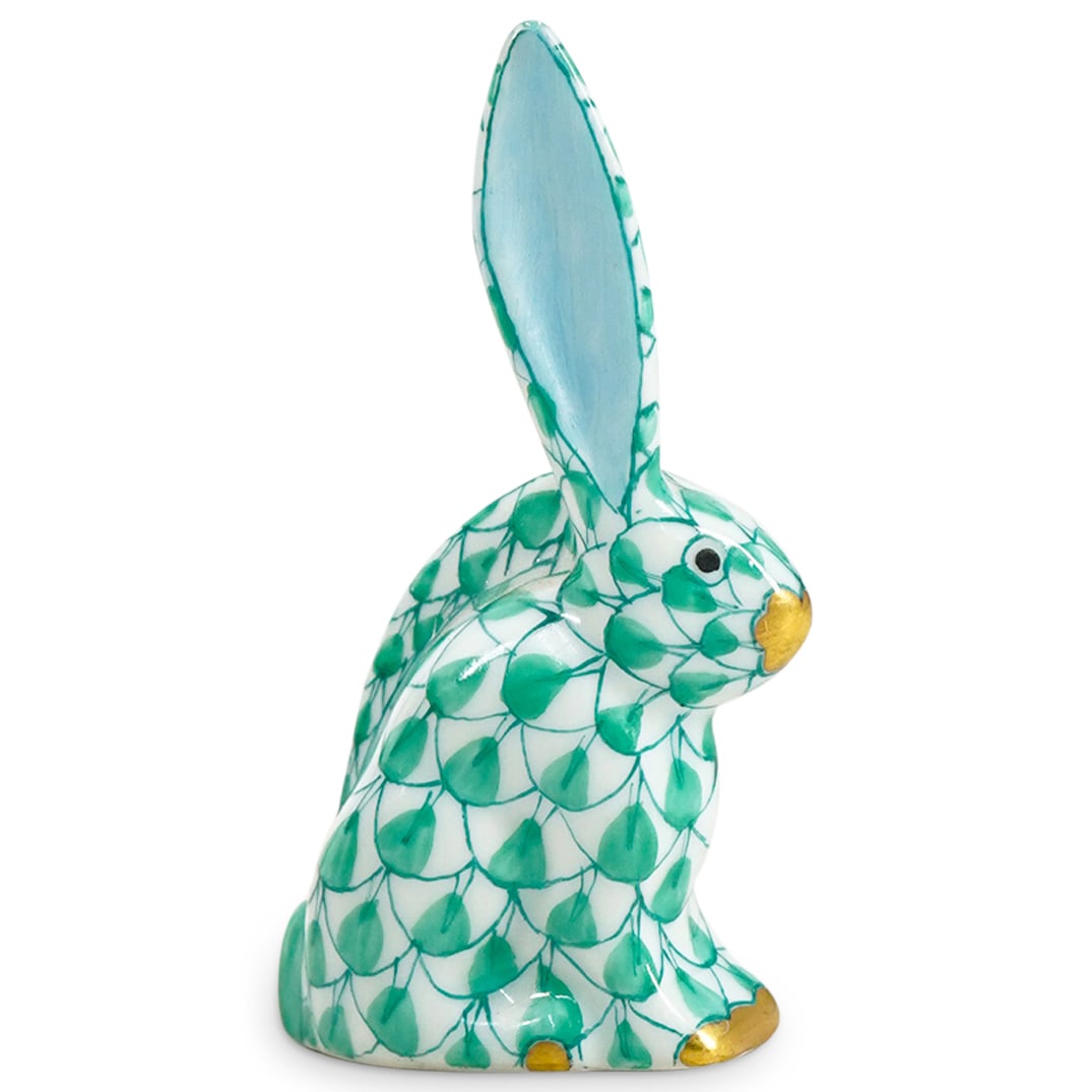 Herend Porcelain "Miniature Rabbit One Ear Up" Fishnet Figurine (1 of 4)