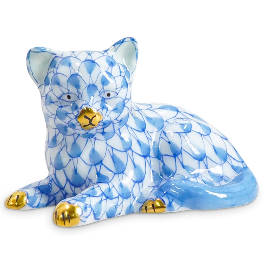Herend Porcelain "Miniature Kitten" Blue Fishnet Figurine (1 of 3)