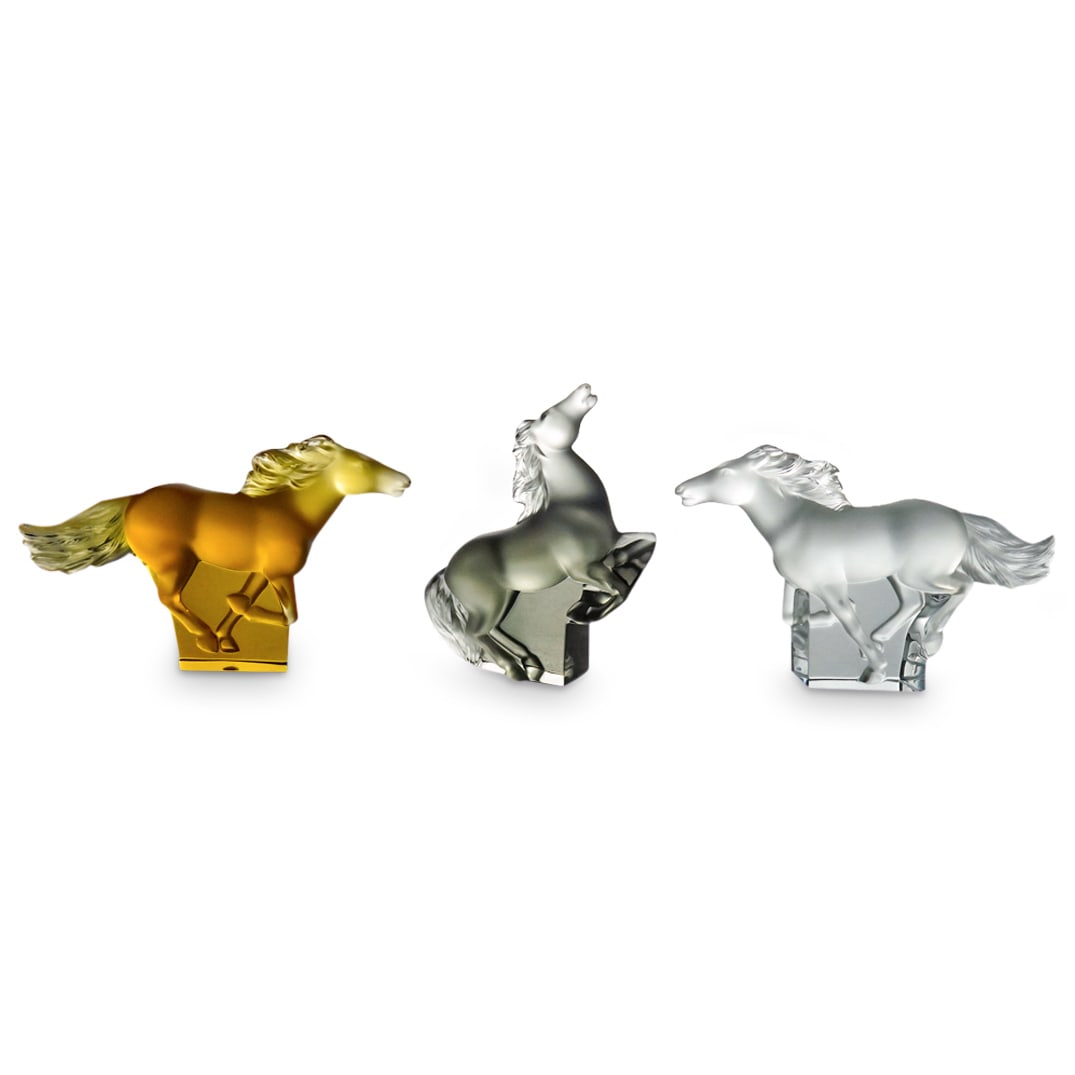 (3 Pc) Lalique Crystal "Kazak" Horse Figures (1 of 13)