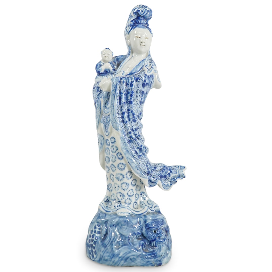 Fine Antique Chinese Republic Period Blue & White Porcelain Guanyin (1 of 6)