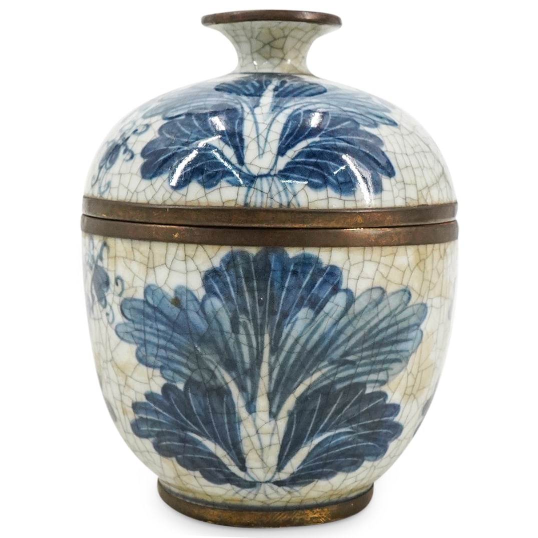 Antique Chinese Blue And White Lidded Porcelain Vessel (1 of 5)