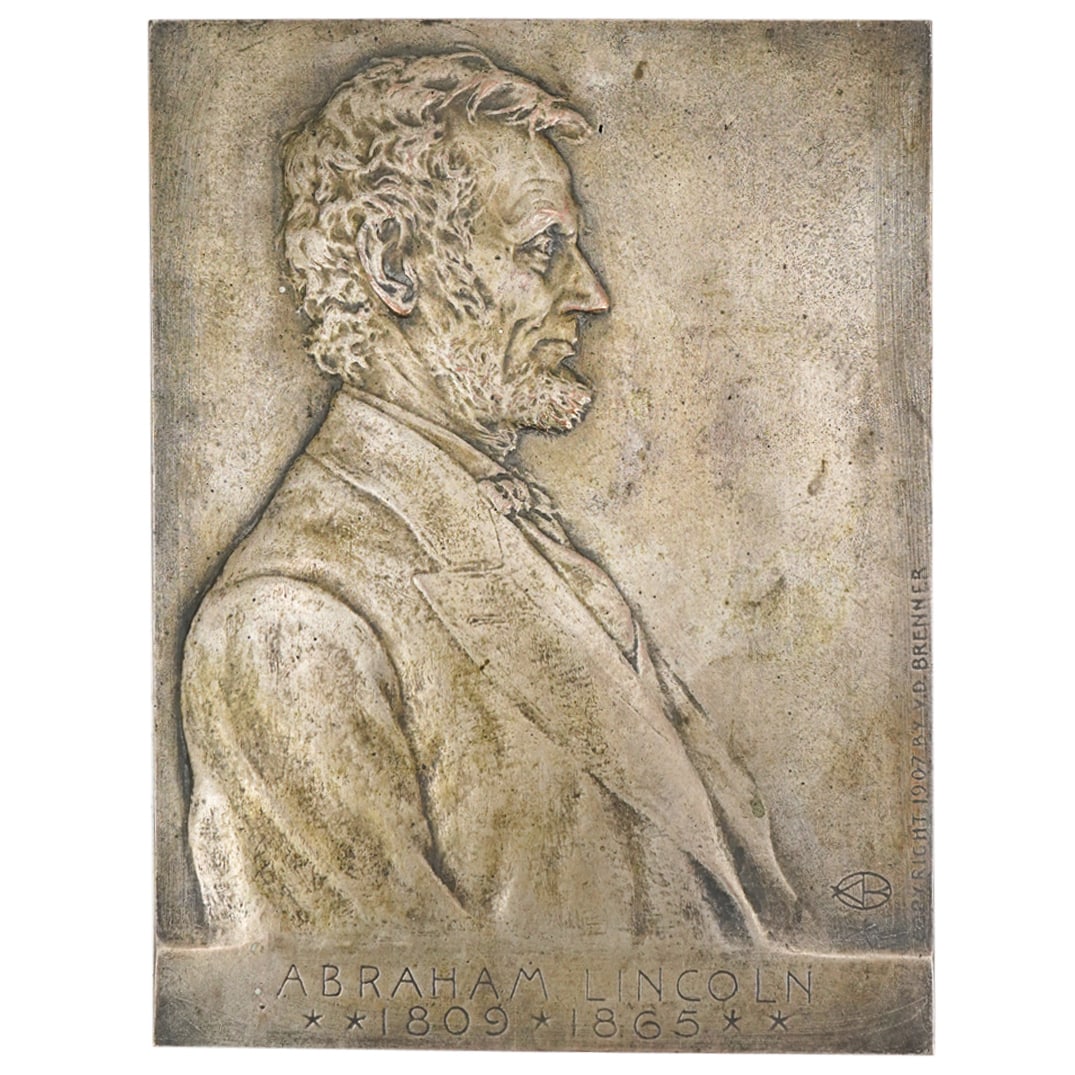 Victor David Brenner (1971-1924) Abraham Lincoln Bronze Plaque (1 of 5)