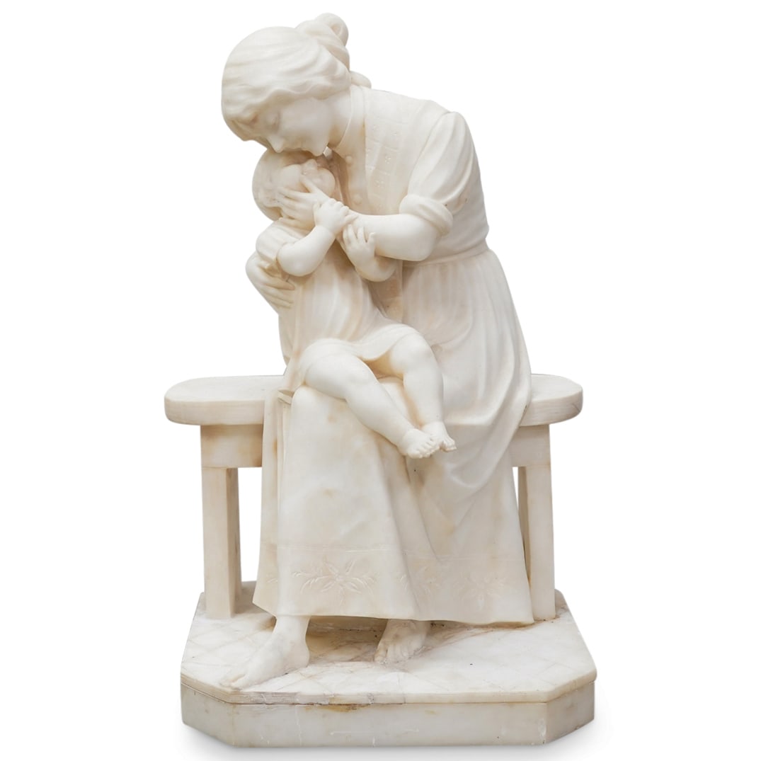 Antique Eugenio Battiglia Alabaster Mother & Child Sculpture (1 of 7)