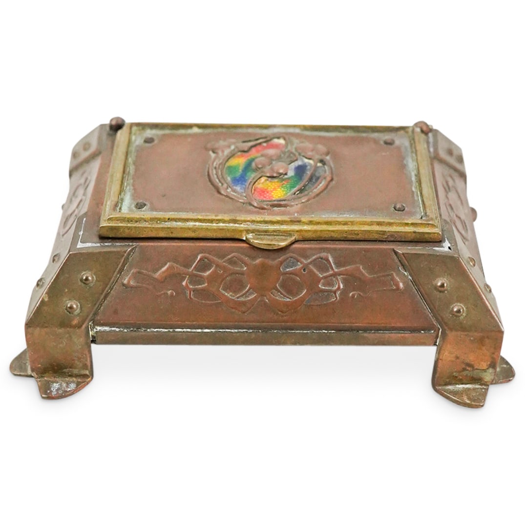 Antique Arts & Crafts Copper & Enamel Stamp Box (1 of 6)