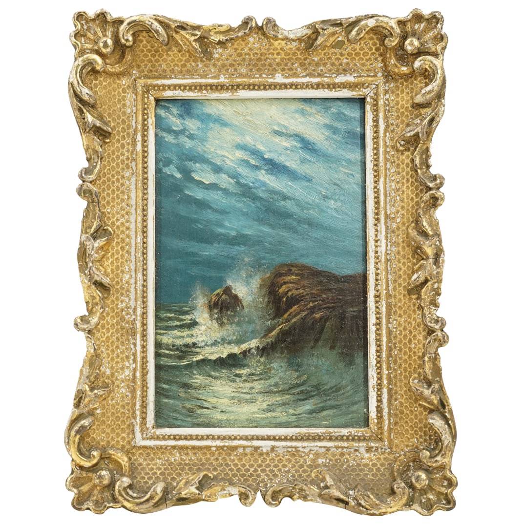 Antique Miniature Oil On Panel Seascape (1 of 4)
