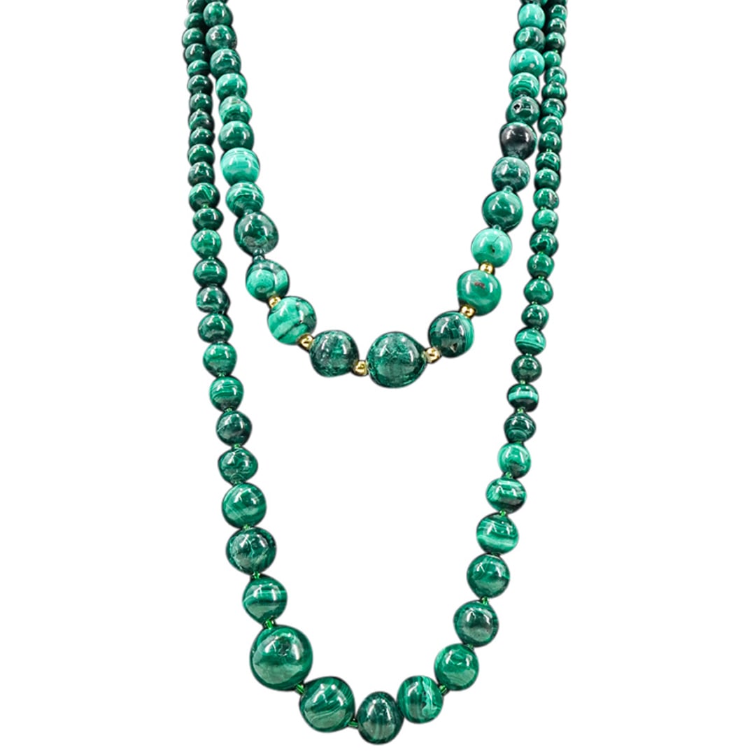 (2 Pc) Malachite Beaded Necklaces (1 of 5)