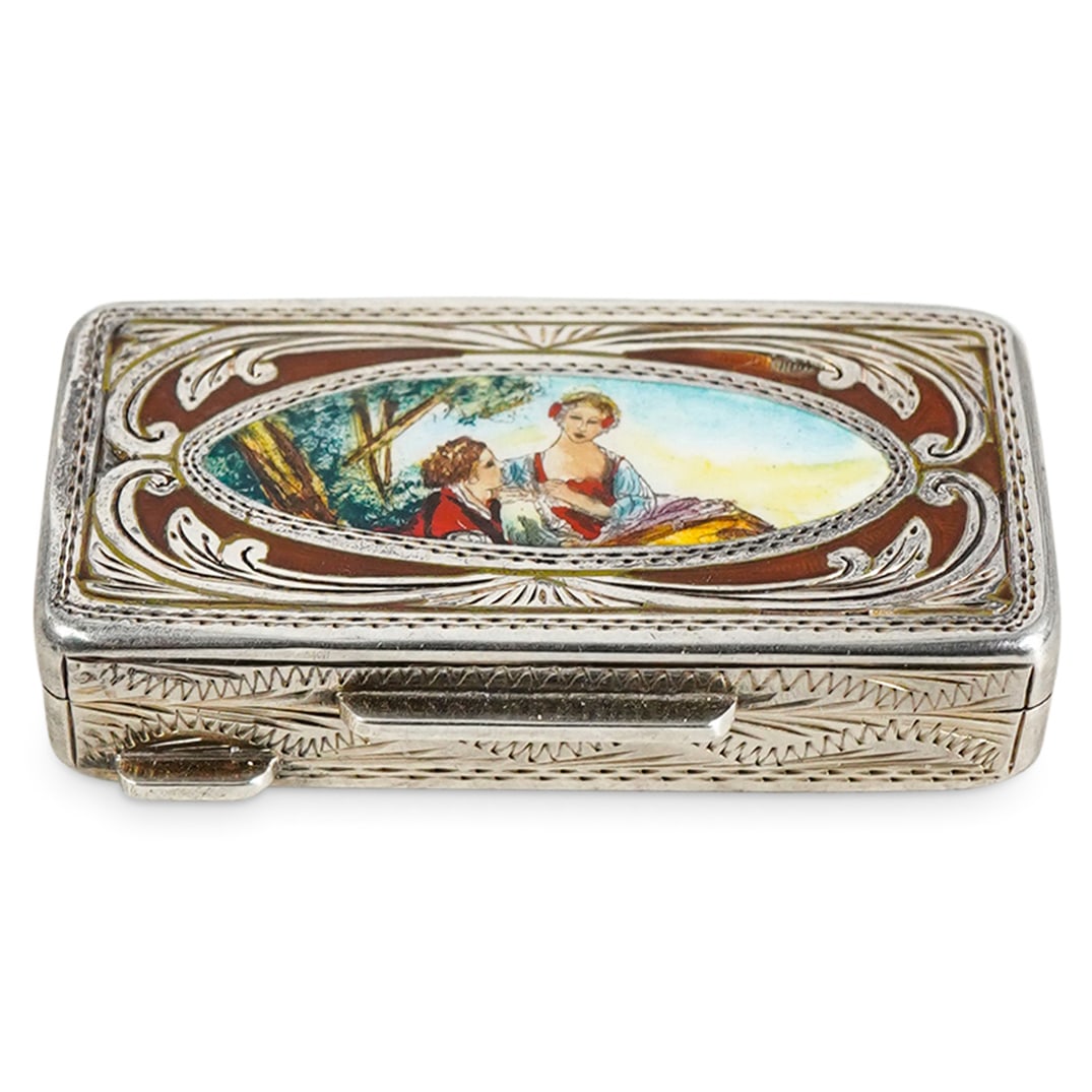 Italian Sterling Silver & Enamel Painted Pill Box (1 of 4)
