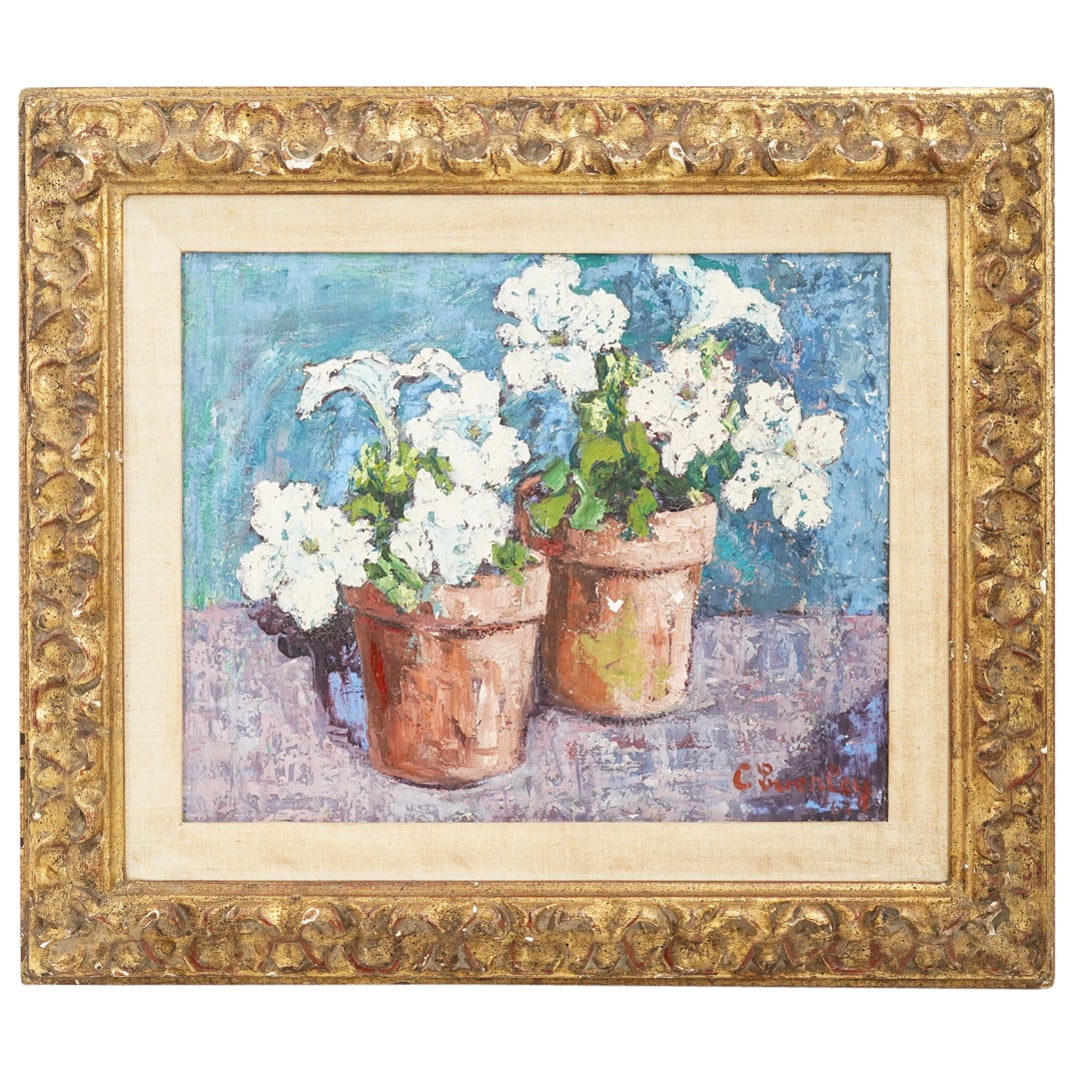Cecil Everley "White Petunias In Pots" Oil On Canvas (1 of 8)
