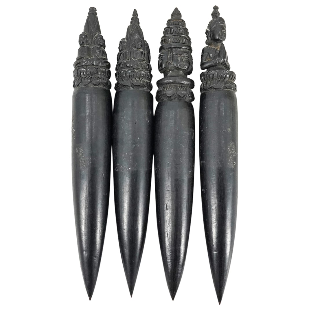 (4 Pc) Antique Southeast Asian Carved Wood Pens (1 of 6)