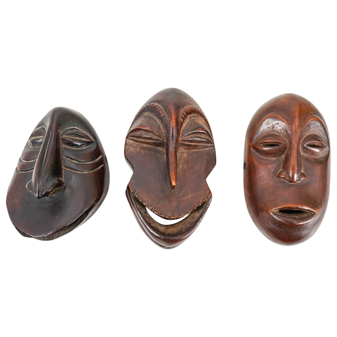 (3 Pc) African Carved Wood Mask Miniatures (1 of 9)