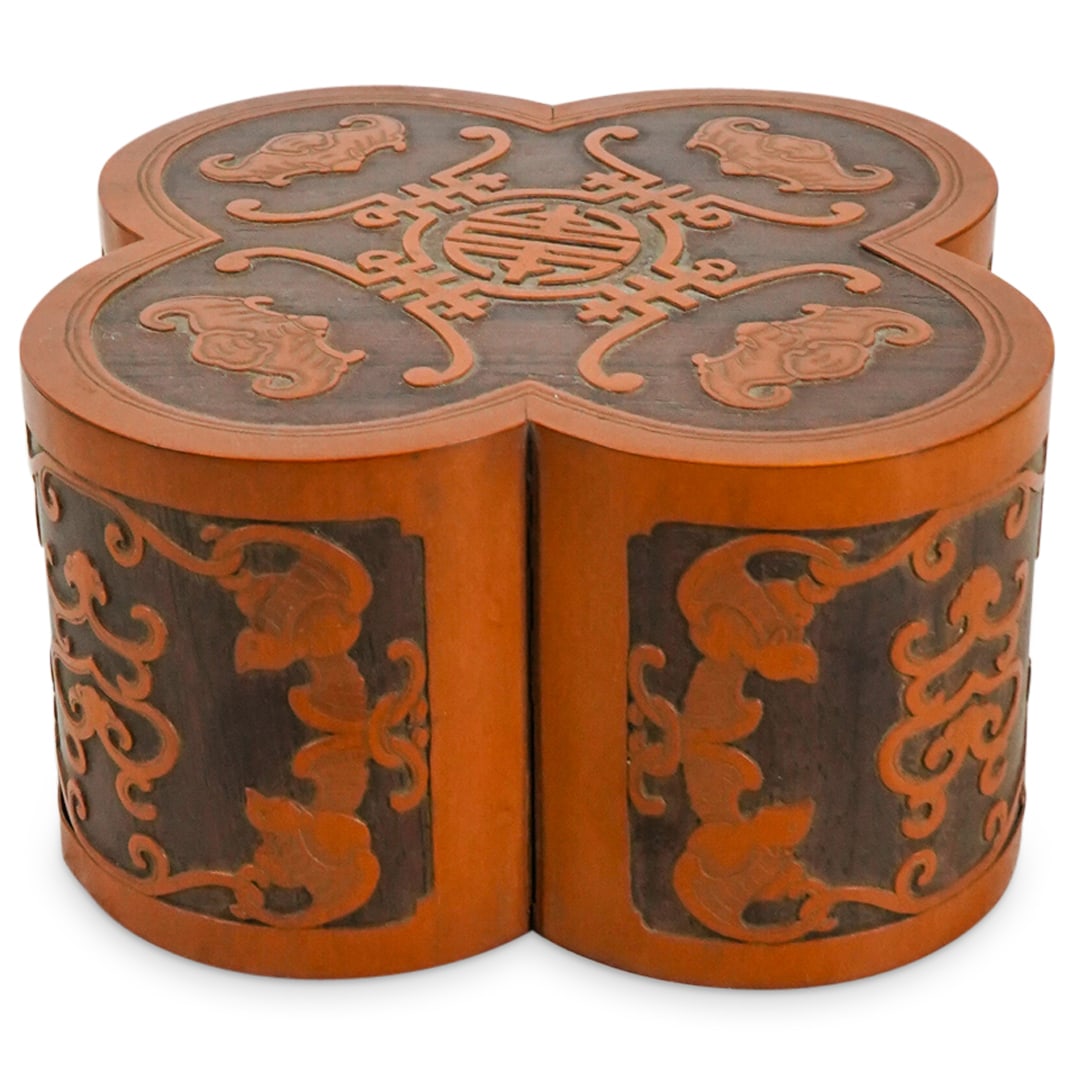 (4 Pc) Antique Chinese Shou Crest Archer's Rings In Quatrefoil Box (1 of 7)