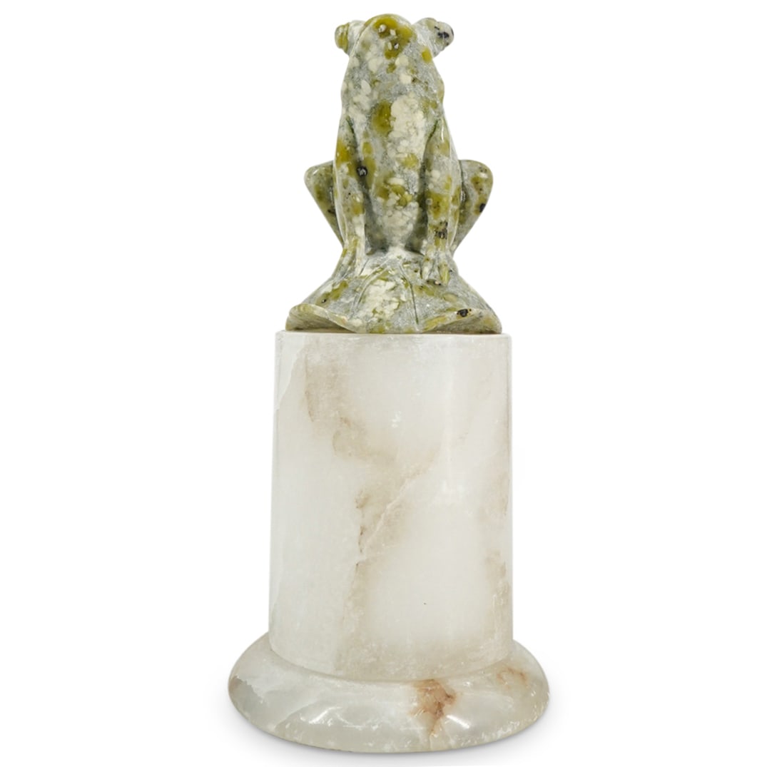 Carved Stone Frog Sculpture On Plinth Column Base (1 of 4)