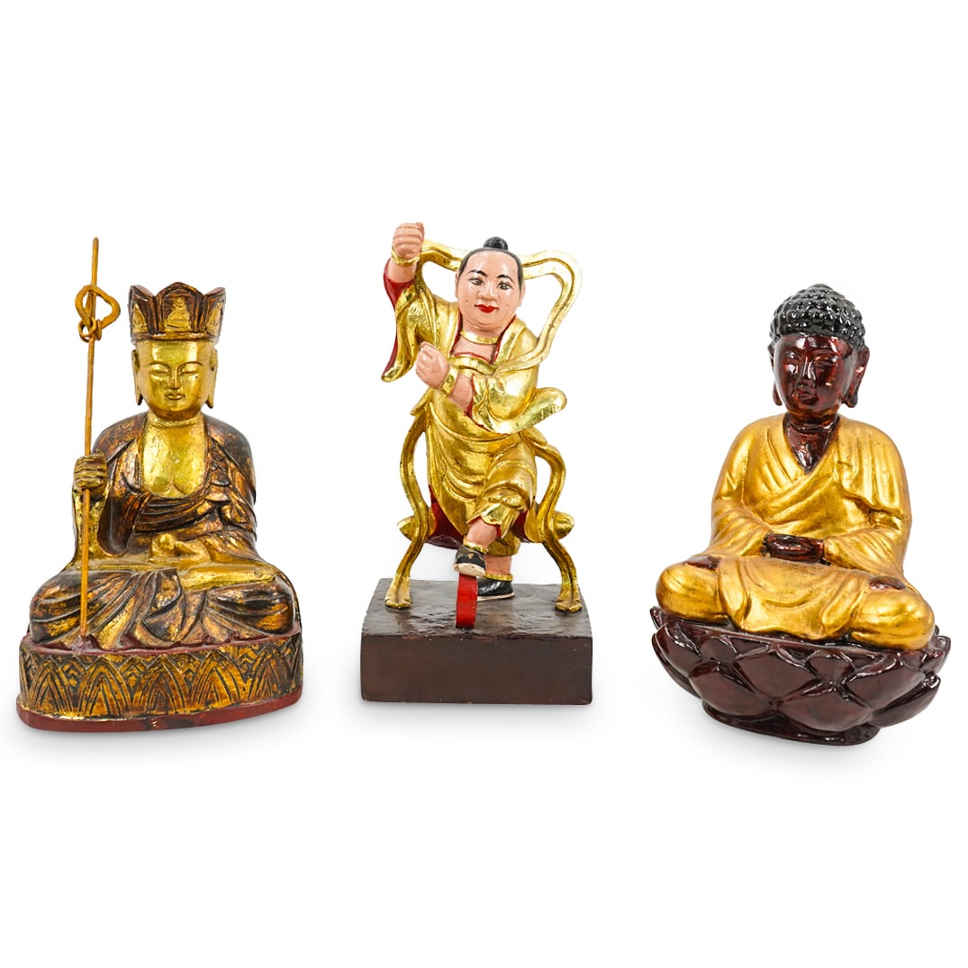 (3 Pc) Vintage Chinese Carved Buddhist Sculptures (1 of 14)