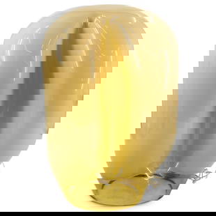 Mid Century Modern Luciano Vistosi For Vetreria Vistosi Table Lamp: DESCRIPTION: Murano glass table lamp by Luciano Vistosi for Vetreria Vistosi crafted with a provocative crease on one side. CIRCA: 20th Century ORIGIN: Italy DIMENSIONS: H: 20.75" W: 13" L: 13.25" CON