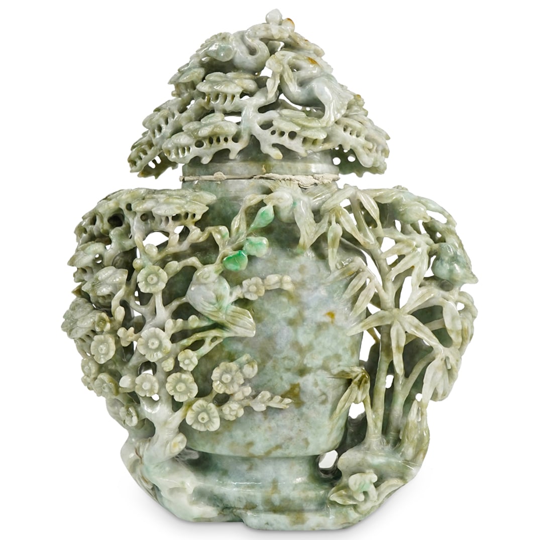 Antique Chinese Lidded Carved Jade Urn (1 of 4)