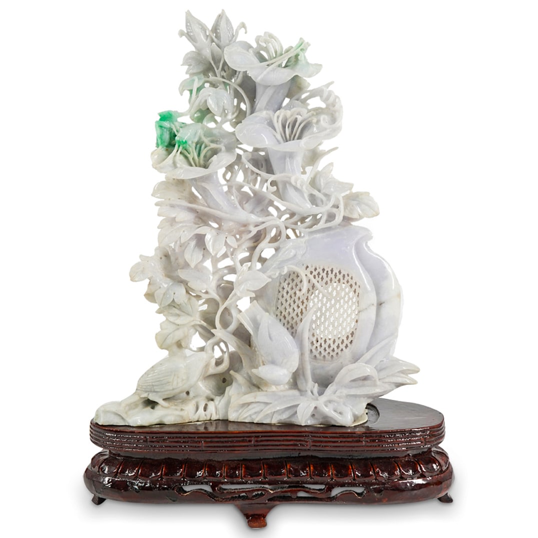 Antique Chinese Jadeite Flowers And Reticulated Peach W/ Stand (1 of 6)