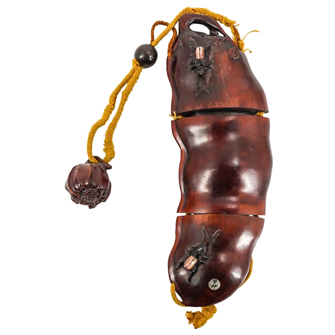 Antique Japanese Meiji Carved Wood And Mother Of Pearl Inro (1 of 3)