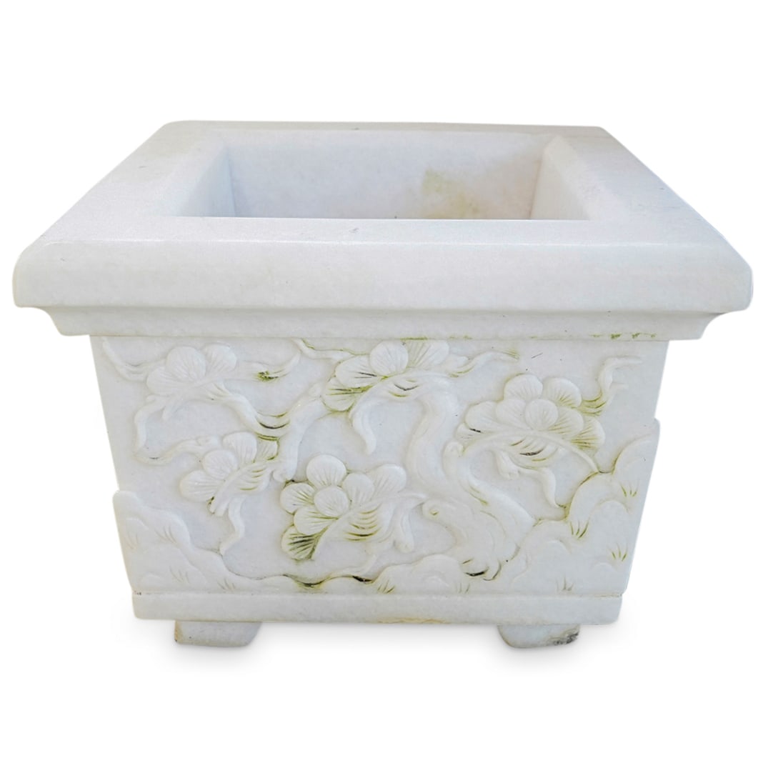Large Asian Carved White Marble Garden Planter (1 of 10)