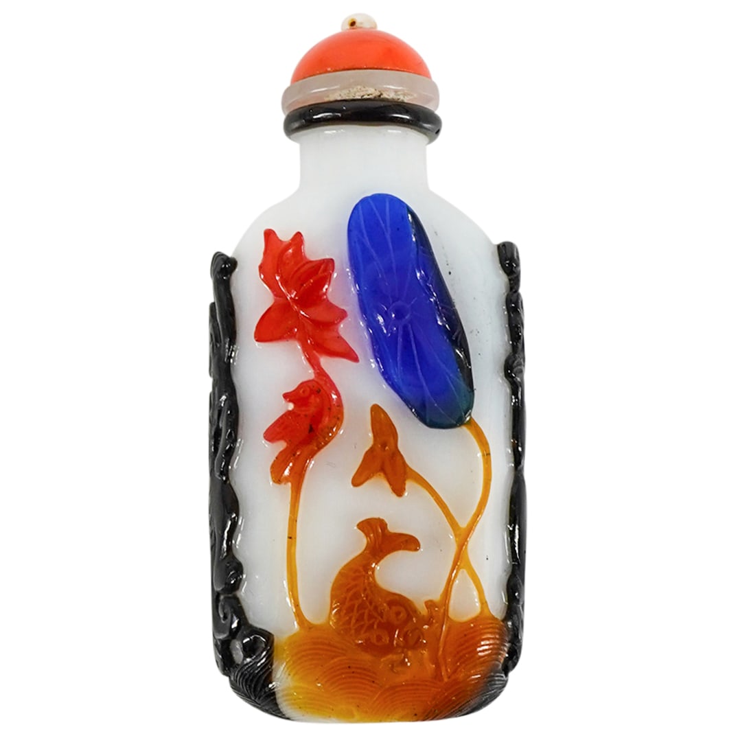 Antique Chinese Five Color Peking Glass and Coral Snuff Bottle (1 of 5)