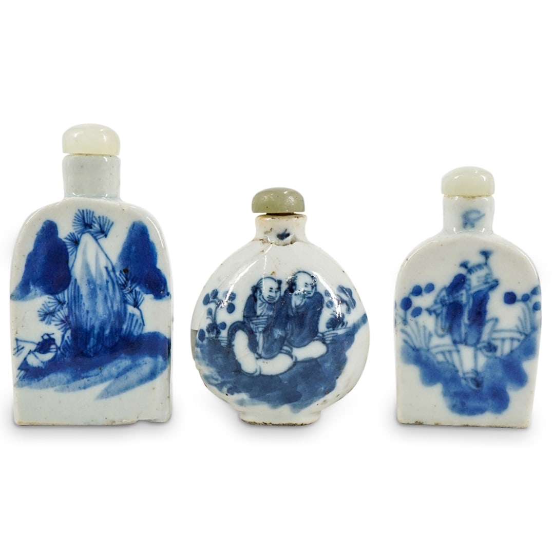 (3 Pc) Antique Chinese Blue & White Porcelain Snuff Bottles (1 of 11)