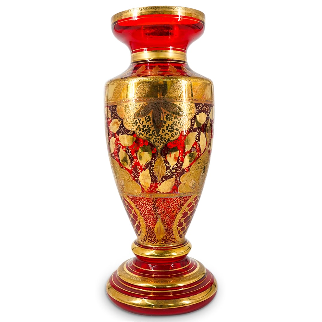 Interglass Murano Ruby Red & Gilt Art Glass Vase (1 of 5)