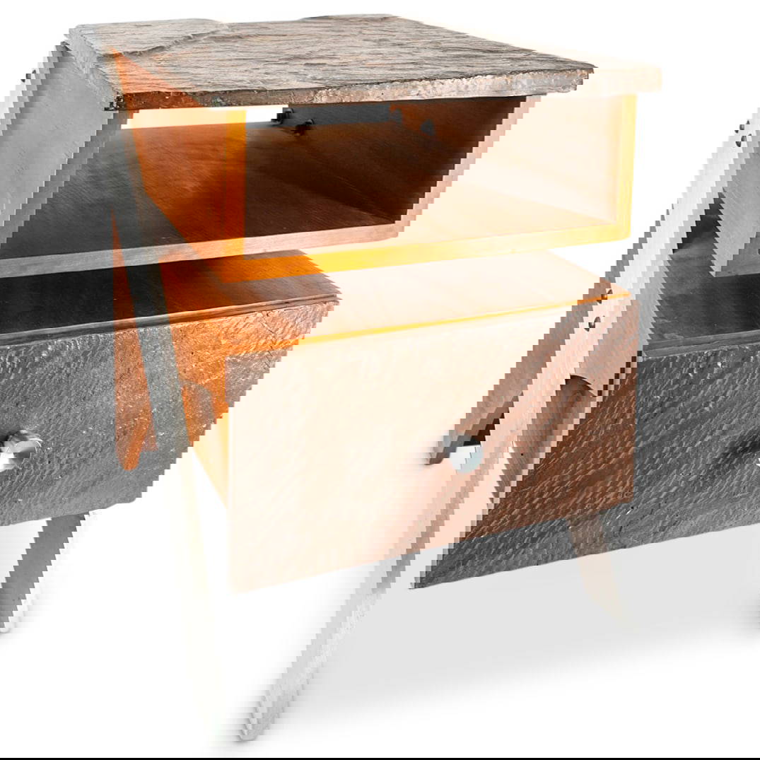 Designer Mid Century Metal & Wood Side Table Auction