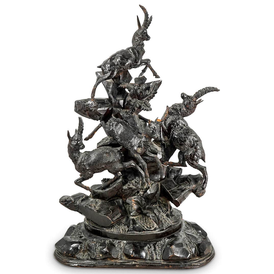 Large Antique Black Forest Carved Wood Mountain Goat Grouping (1 of 5)