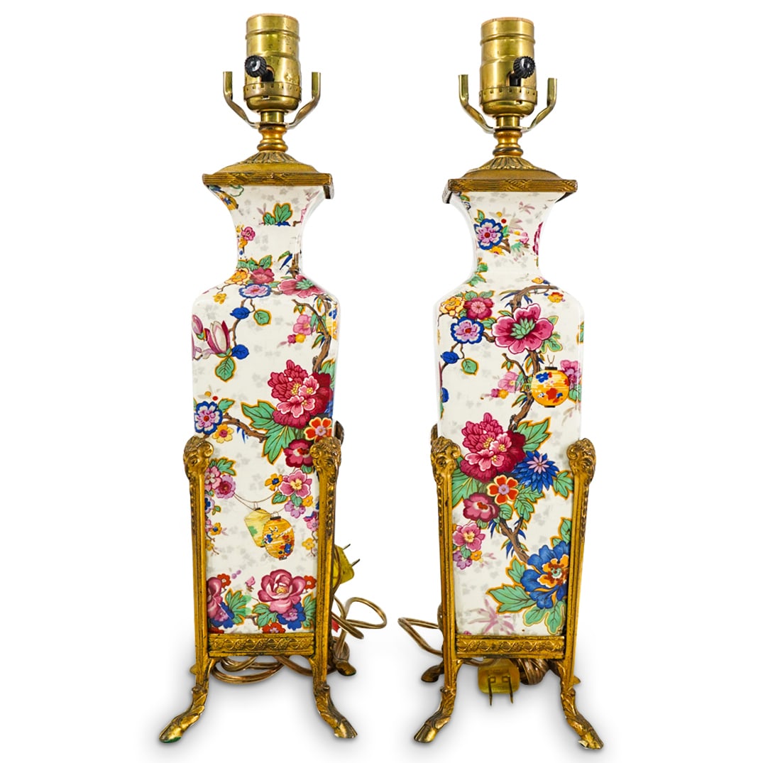 (2 Pc) French Japonism Porcelain Table Lamps W/ Bronze Mounts (1 of 5)