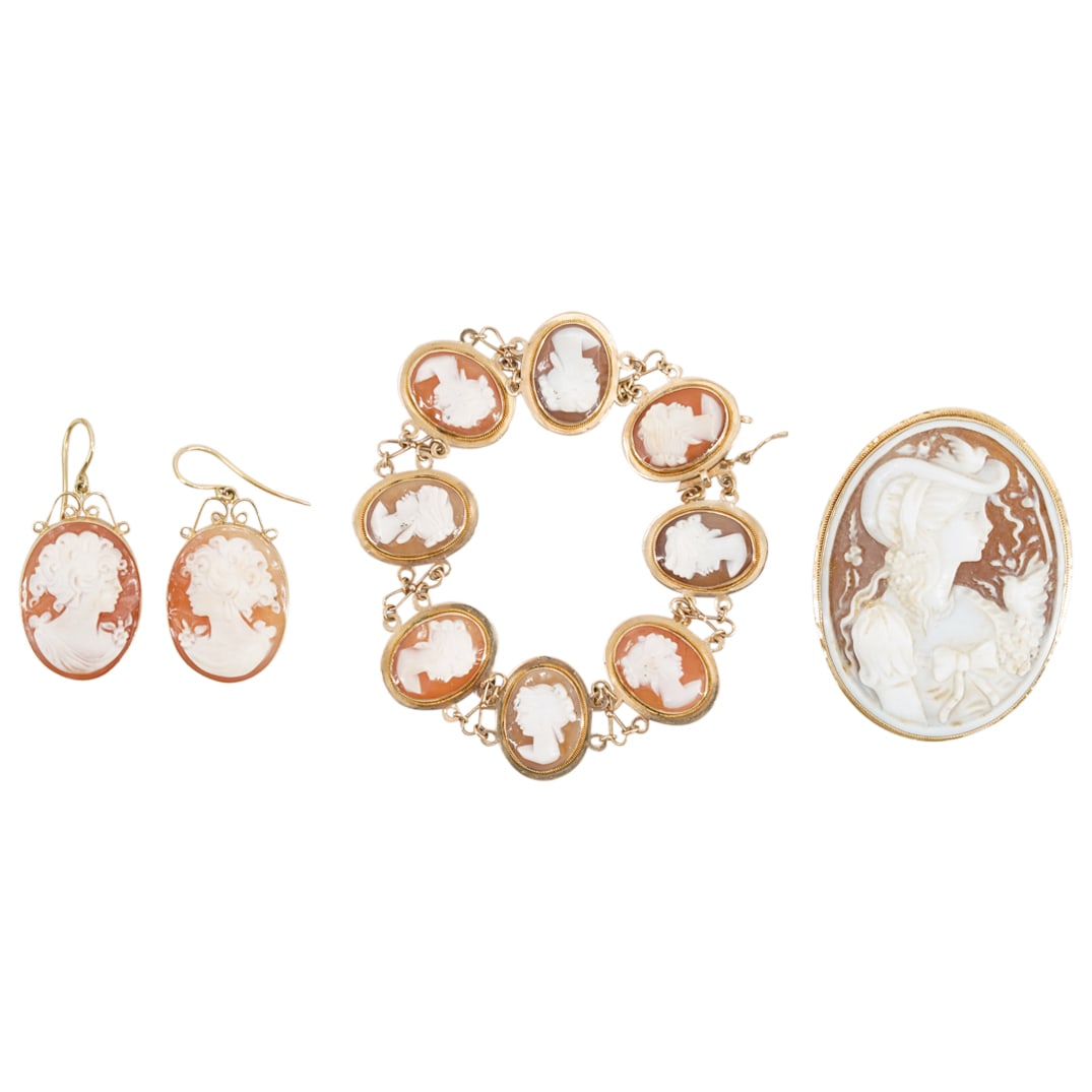 (4 Pc) Antique 14k Gold and Cameo Jewelry (1 of 6)