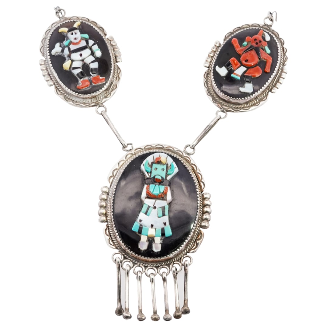Beverly Etsate Zuni Sterling Silver Inlay Turquoise Coral & Shell Necklace (1 of 5)