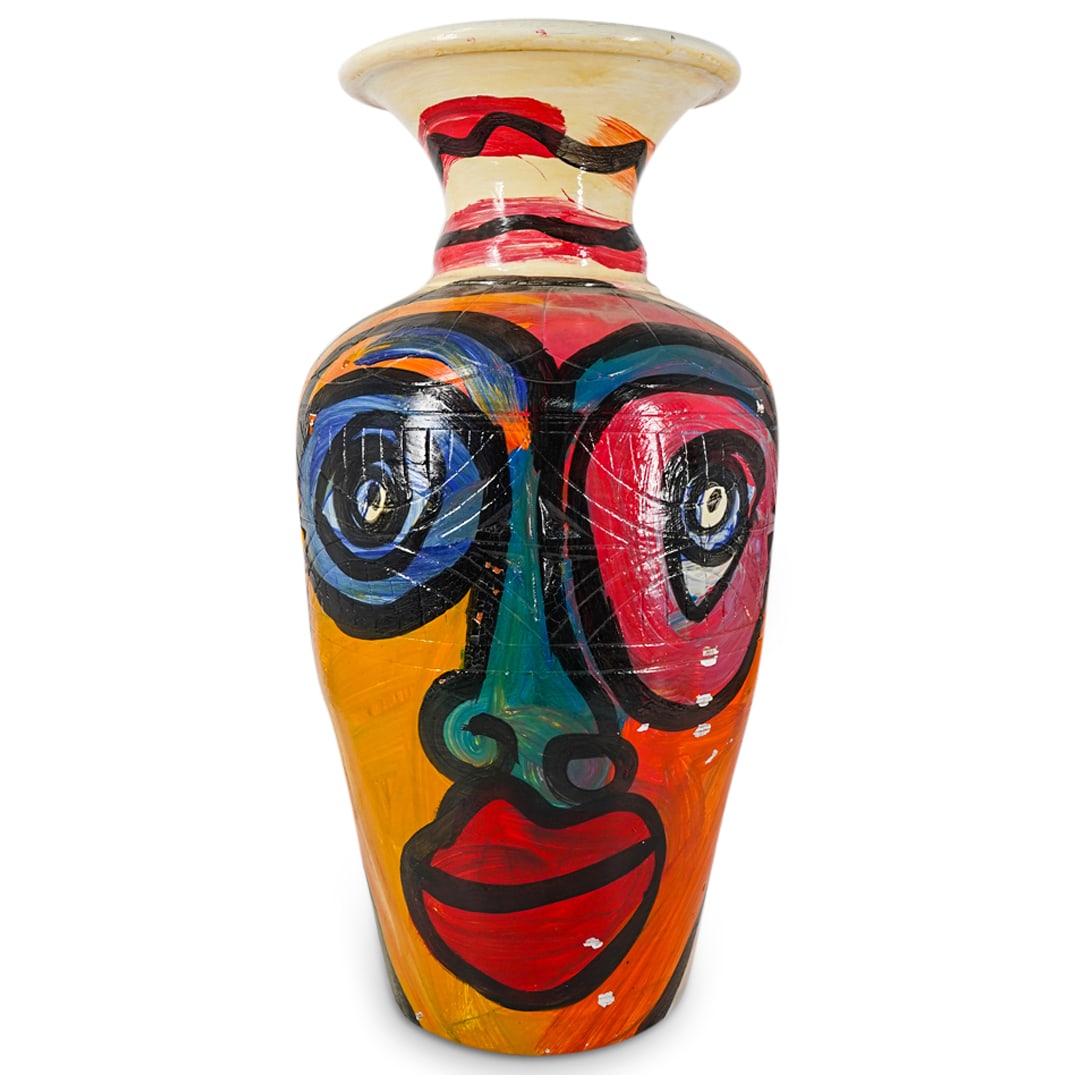 Peter Keil (B. 1942) Double Portrait Oil On Terra Cotta Vase (1 of 6)