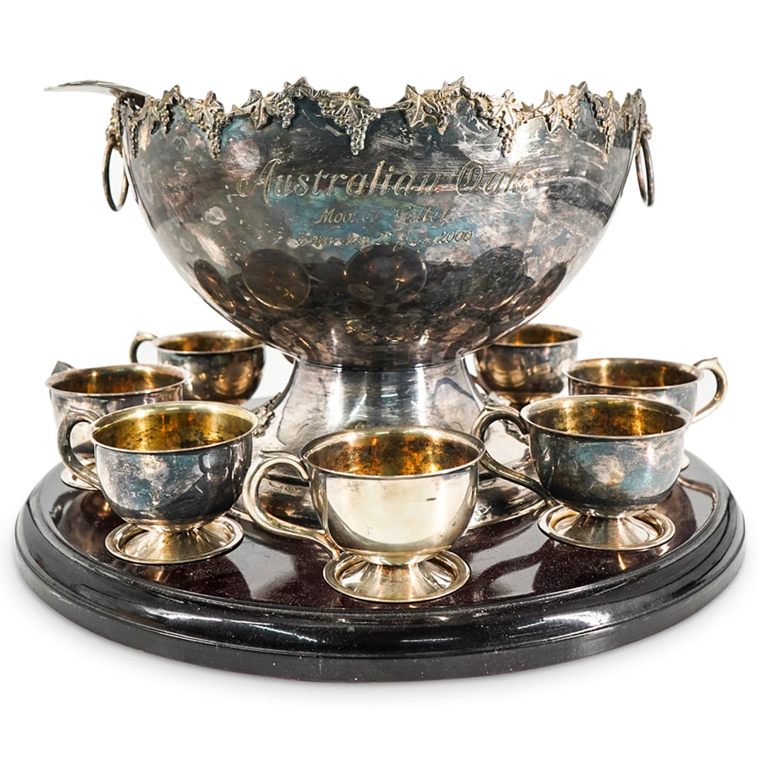 (18 Pc) Australian Moonee Valley Racing Club Silver Plated Punch Bowl Set (1 of 10)