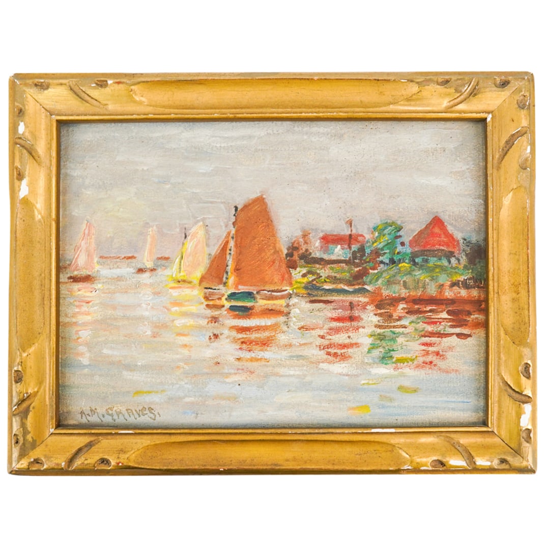 Albert Melville Graves (American, 1862-1950) Oil on Panel Sailboat Painting (1 of 5)