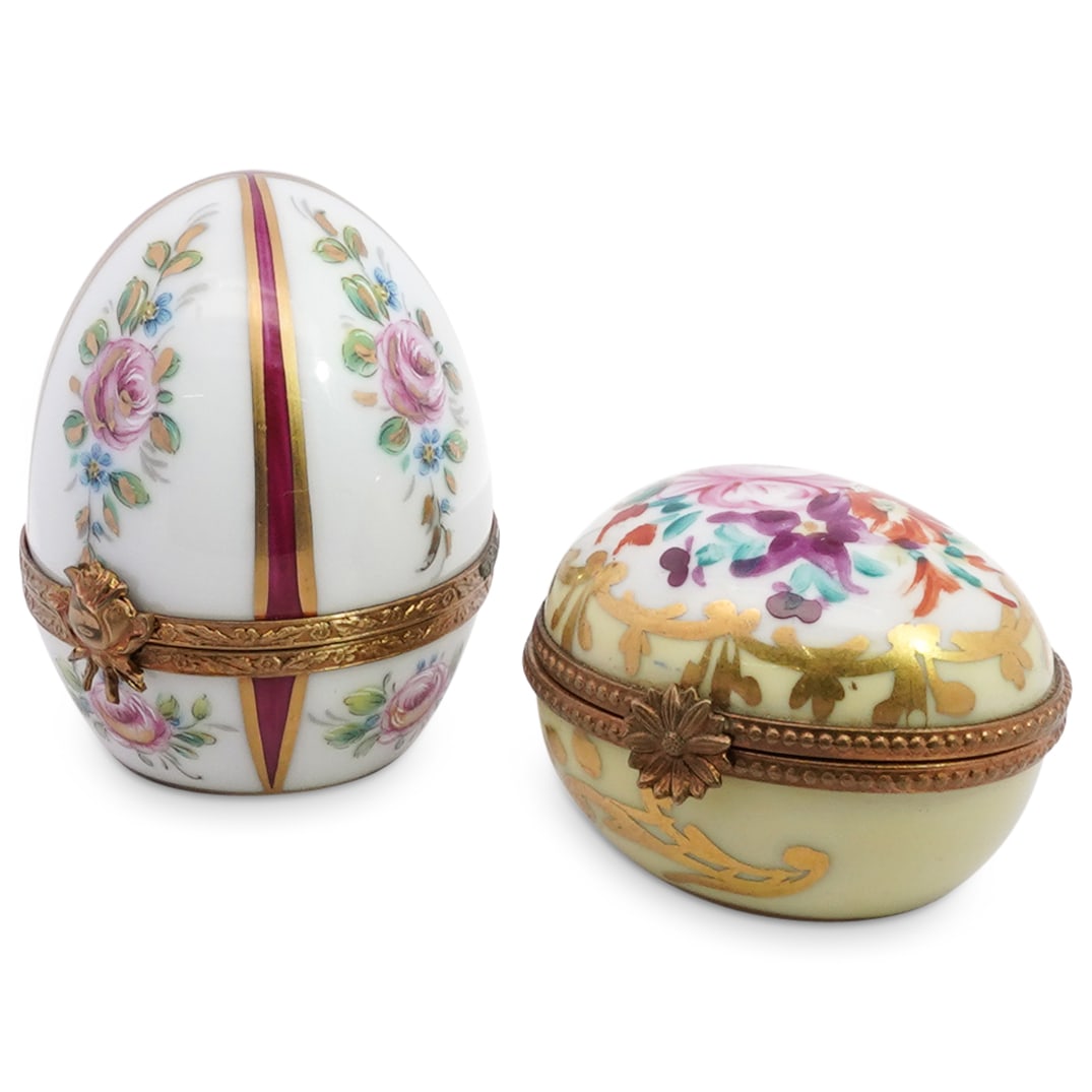 (2 Pc) Limoges Porcelain Egg Trinket Boxes Set (1 of 9)