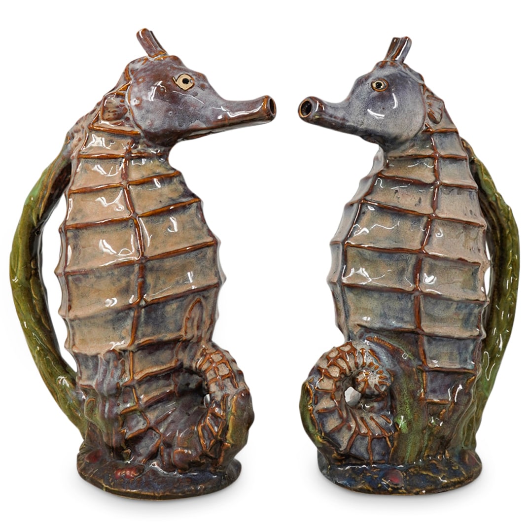 Pair of Ceramic Majolica Seahorse Pitchers (1 of 6)
