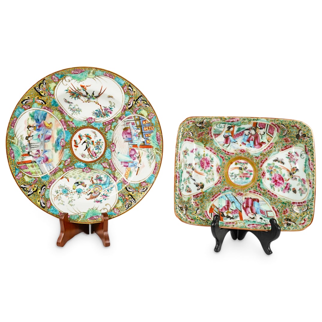 (2 Pc) Antique Chinese Rose Medallion Platter & Soup Dish (1 of 7)
