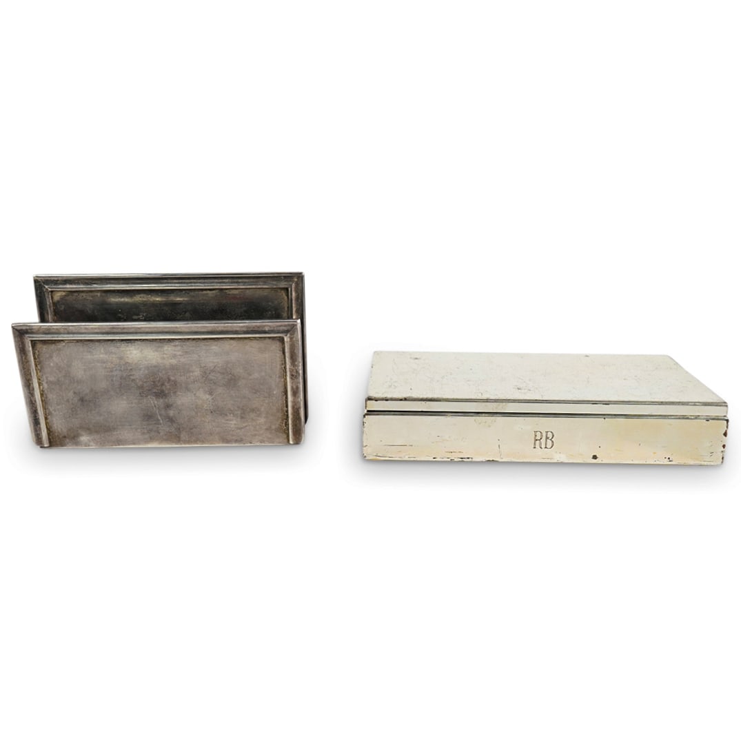 (2 Pc) Antique Silver Plated Box And Letter Holder (1 of 7)