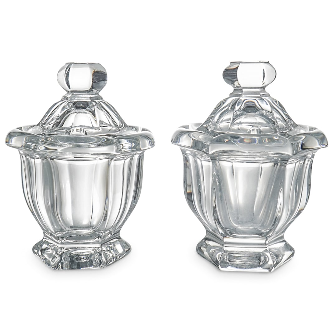 (2 pc) Baccarat Crystal "Bretagne" Mustard Bowls W/ Lid (1 of 4)