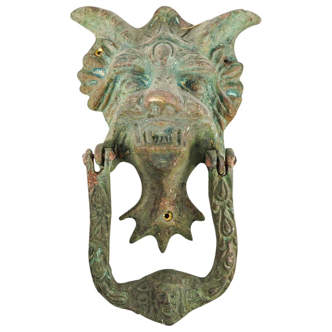 Large Bronze Gargoyle Mask Door Knocker (1 of 5)