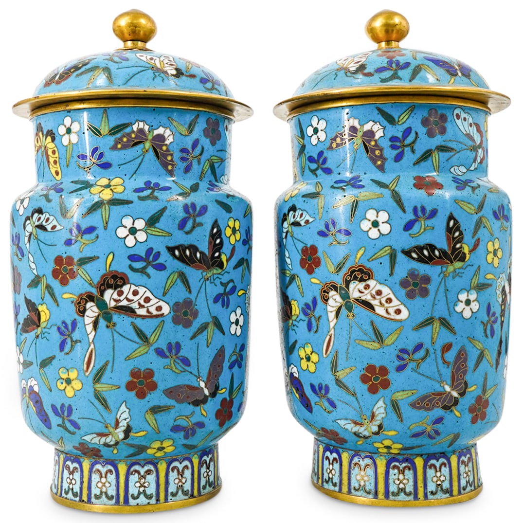 Pair Of Antique Chinese Lidded Cloisonne Jars (1 of 7)