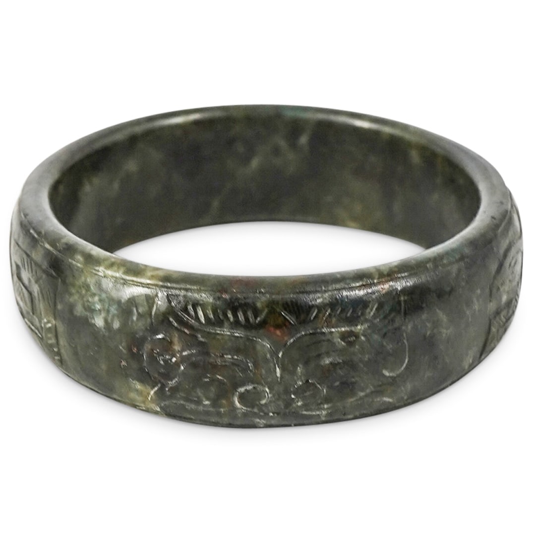 Antique Chinese Taotie And Dragon Spinach Jade Bangle Auction