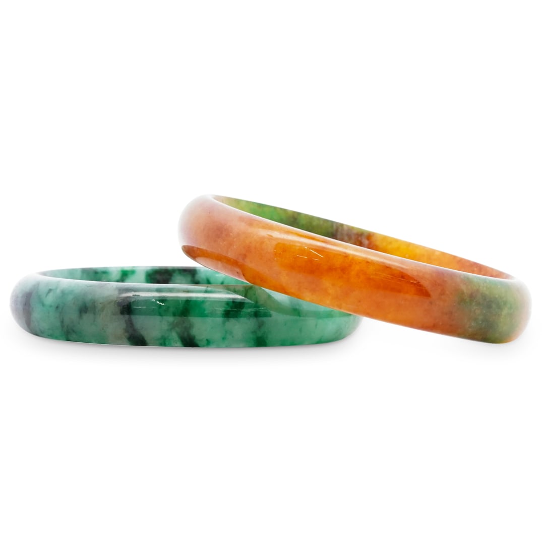 (2 Pc) Chinese Mottled Jade Bangles (1 of 5)