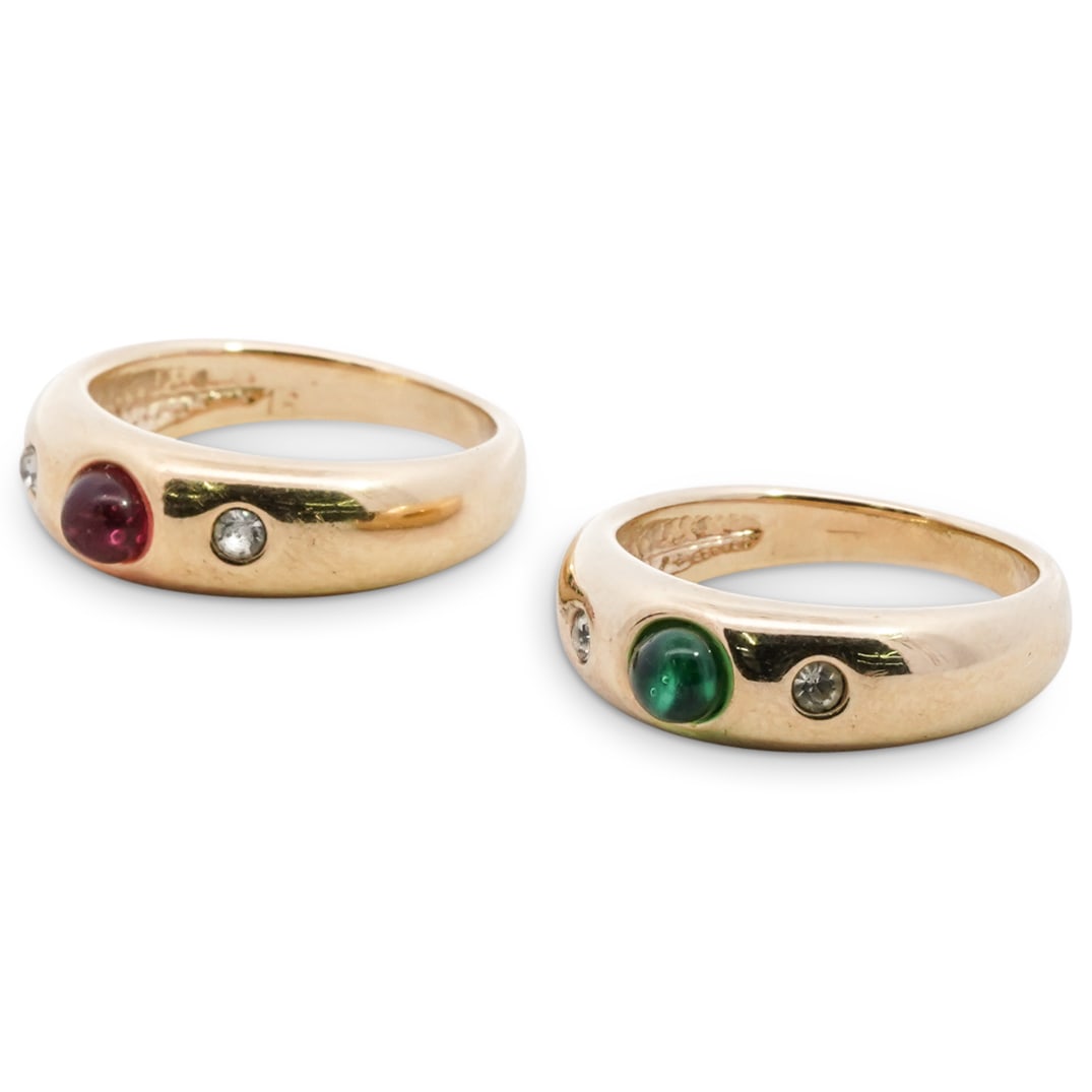 (2 Pc) 14k Gold, Emerald and Ruby Cabochon Rings (1 of 6)