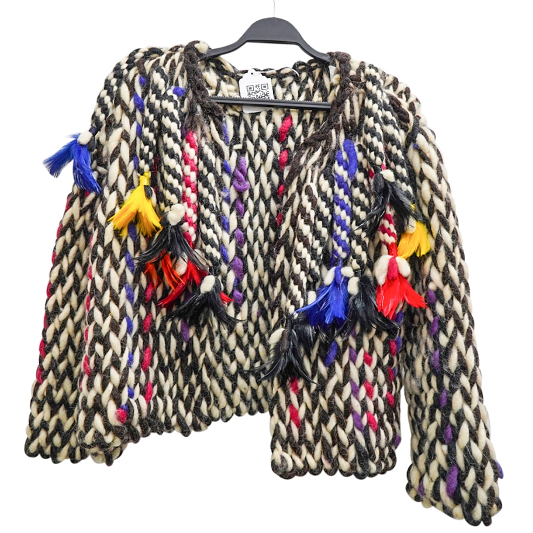 Vintage Designer Chunky Hand Knitted Jacket W/ Feather (1 of 6)